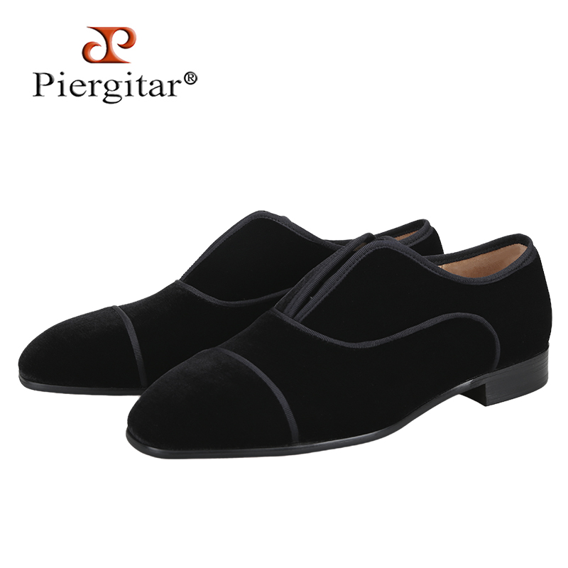 Men Shoes Red Bottom - Piergitar 수제 블랙 컬러 벨벳 옥스포드