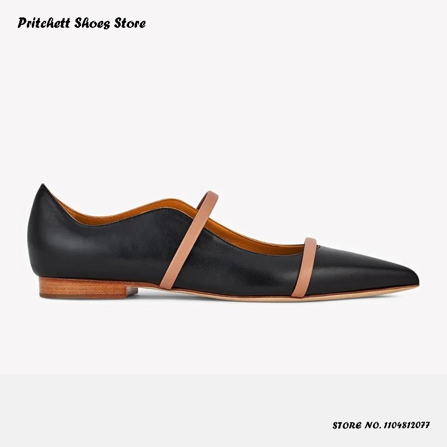 Men Shoes Size - 여성용 듀얼 스트랩 가죽 발레 플랫