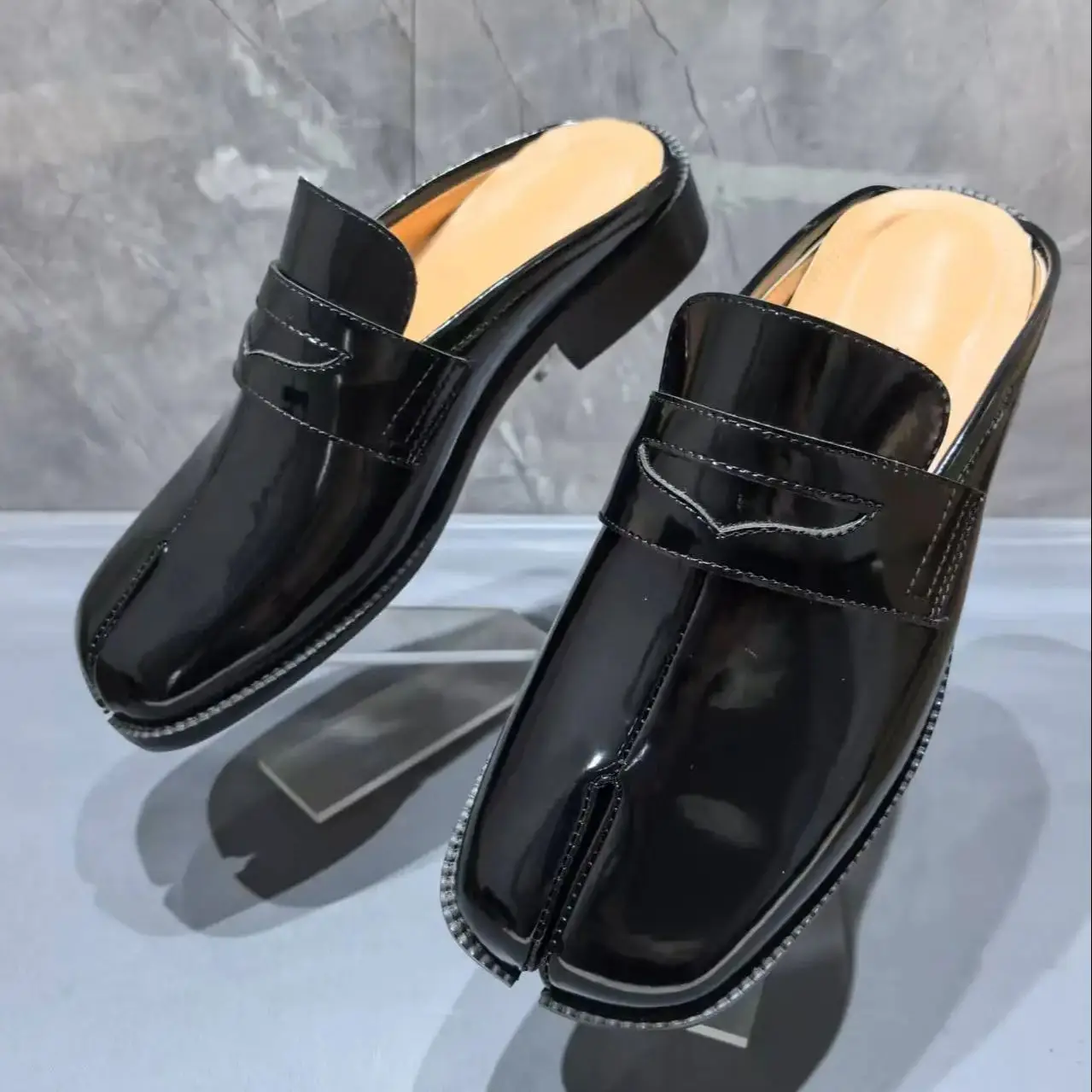 Men Shoes Brand - 스플릿 토 타비 남성 슬리퍼 블랙