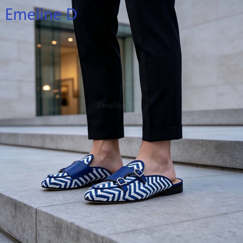 Men Shoes Loafers - 짠 직물 소재의 백리스 로퍼 뮬,