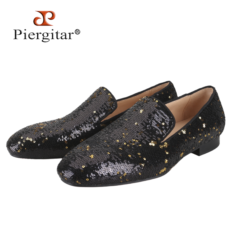 Men Shoes Red Bottom - Piergitar 고급스러운 블랙 & 골드 스팽글
