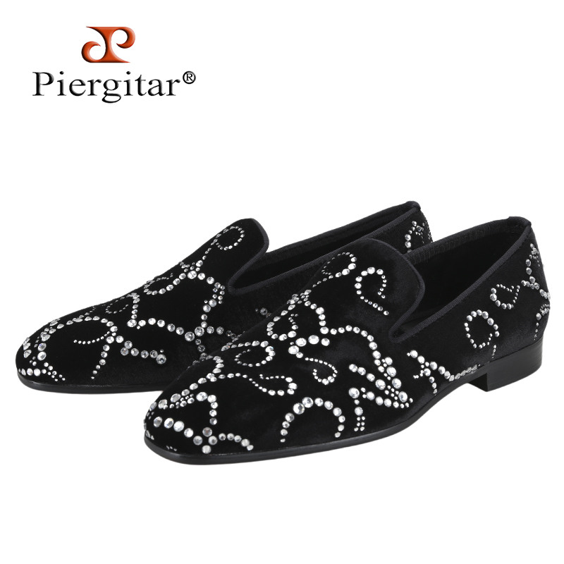 Men Shoes Red Bottom - Piergitar 남성용 핸드메이드 크리스탈 모카신, 블랙