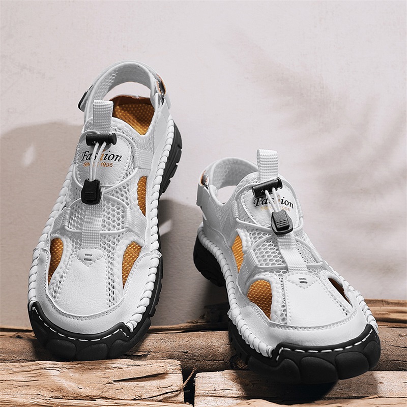 Men'S Shoes With Velcro - 남성용 수제 심플 레터 프린트 샌들,