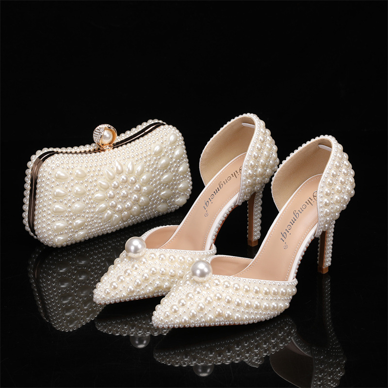 여성용 가방 및 신발 세트 진주 웨딩 슈즈 여성용 화이 - Men Shoes Elegant 리뷰 및 가격