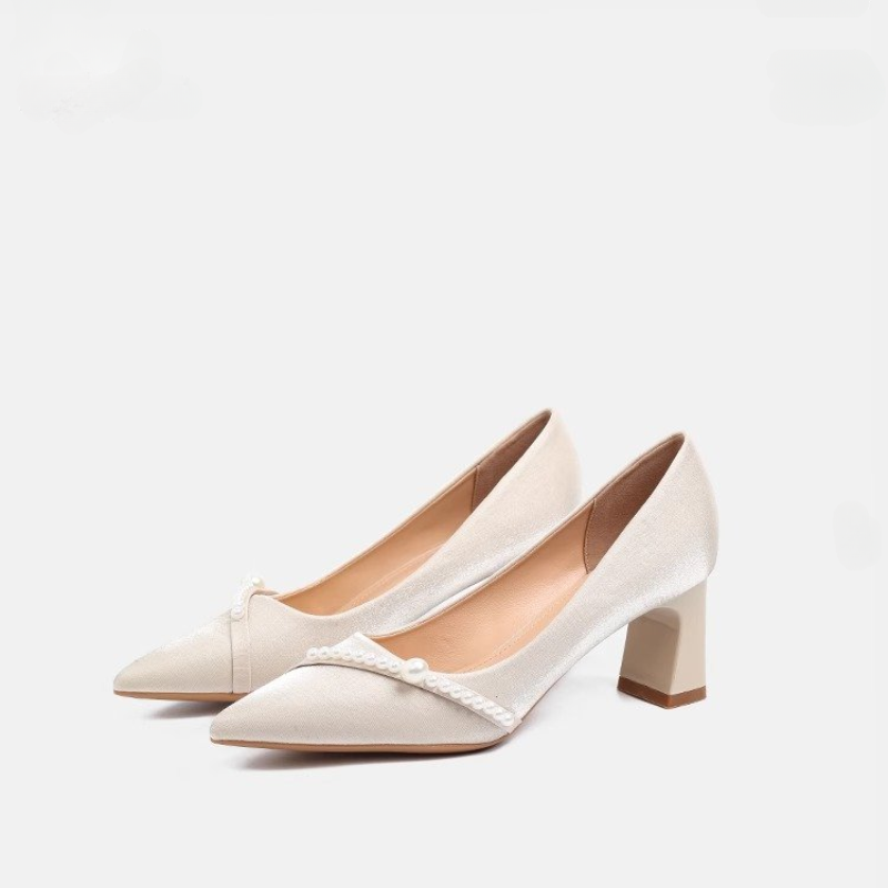 우아한 진주 장식 포인티드 토 블록 힐, 부드러운 스타 - Men Shoes Elegant 리뷰 및 가격
