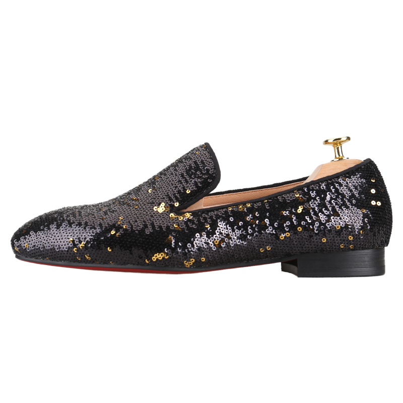 Piergitar 고급스러운 블랙 & 골드 스팽글 패브 - Men Shoes Red Bottom 리뷰 및 가격