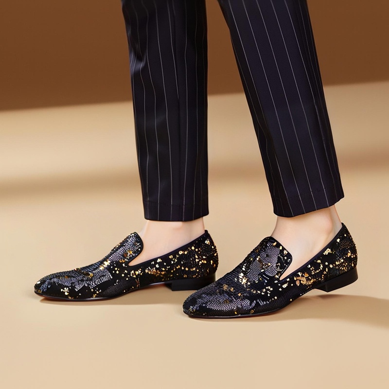 Piergitar 고급스러운 블랙 & 골드 스팽글 패브 - Men Shoes Red Bottom 리뷰 및 가격