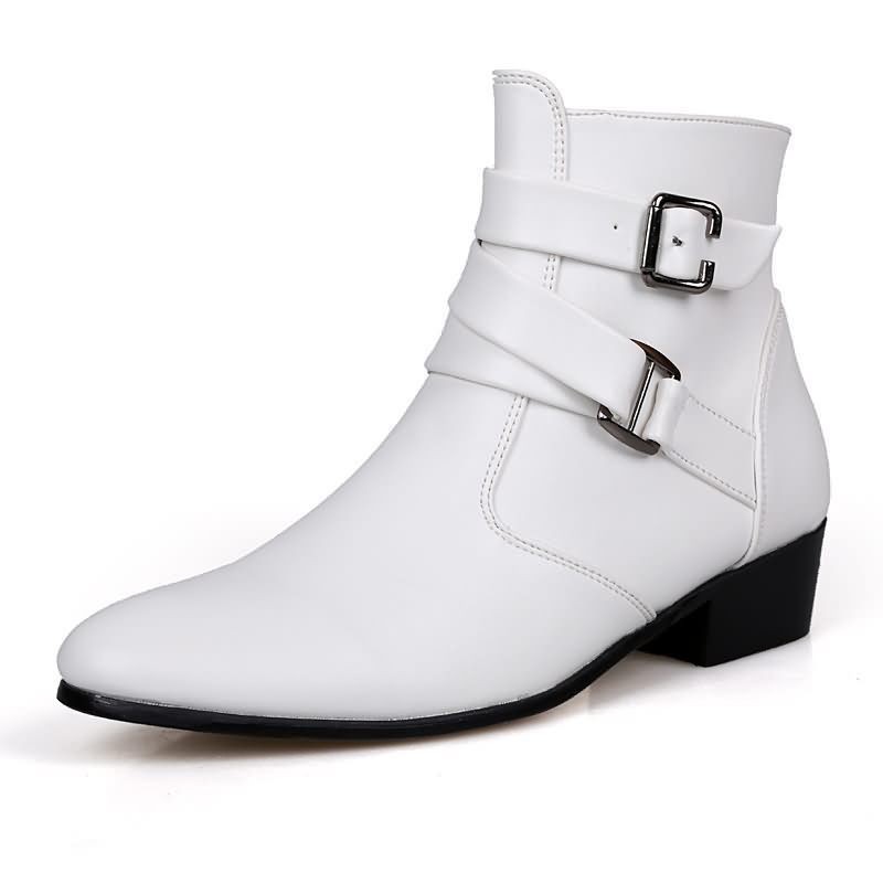 럭셔리 남성 부츠 가죽 첼시 부츠 하이 탑 버클 스트랩 - Men Shoes White Colour 리뷰 및 가격