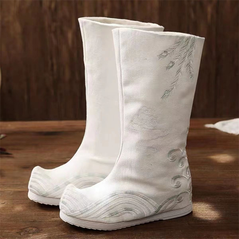 남녀공용 중국 전통 한푸 코스튬 자수 긴 부츠, 두꺼운 - Men Shoes White Colour 리뷰 및 가격