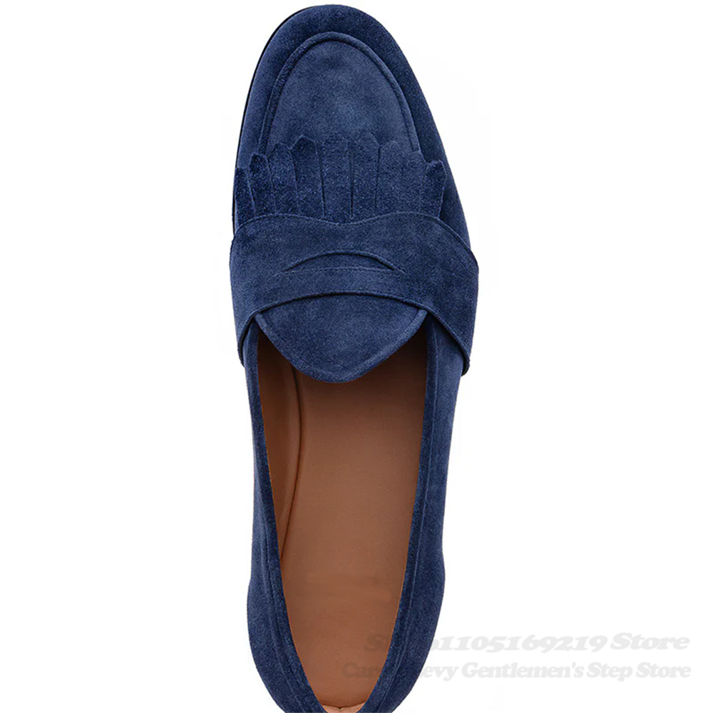 네이비 블루 스웨이드 로퍼 남성용 라운드 토 가죽 프린 - Men Shoes Elegant 리뷰 및 가격