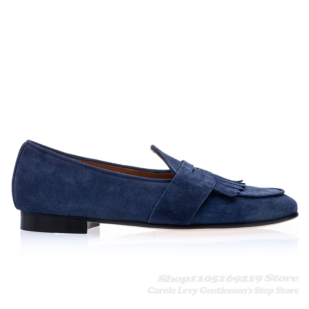 네이비 블루 스웨이드 로퍼 남성용 라운드 토 가죽 프린 - Men Shoes Elegant 리뷰 및 가격